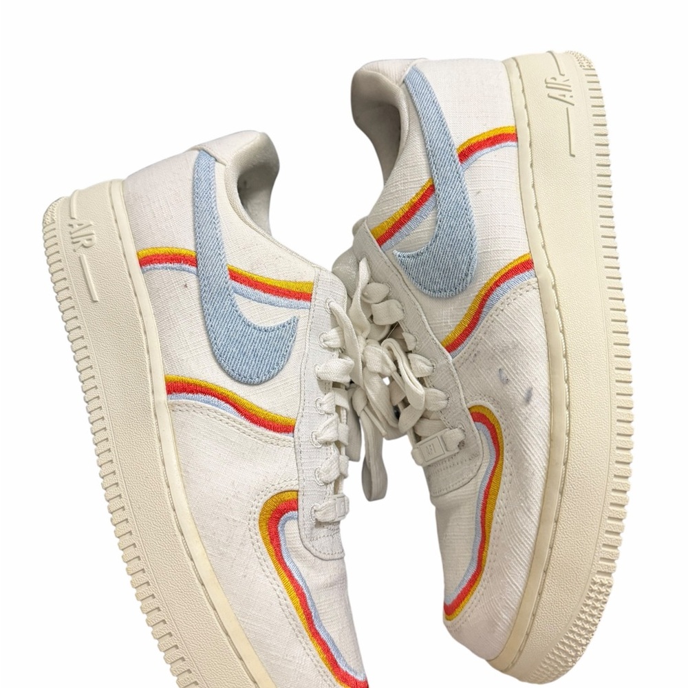Nike Air Force 1 Low White Canvas Sneakers with Rainbow Embroidered Waves